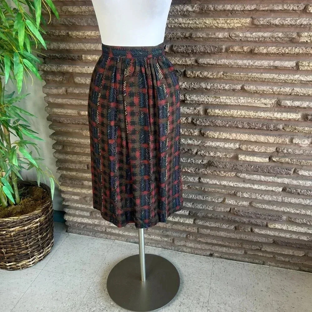 Vintage 70s 80s Geometric Gathered Pleated Fully Skirt Size 5 - Picture 6 of 6